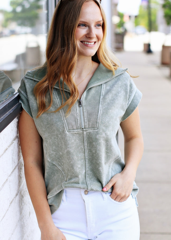 Moss Mode Washed Half-Zip Top