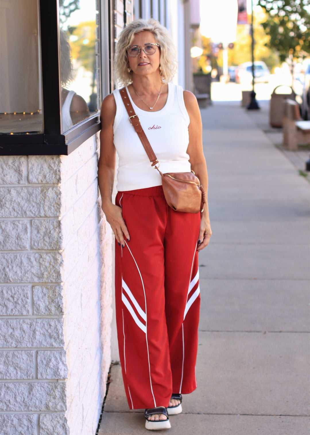 Wide Leg Track Pants W/ Piping Detail