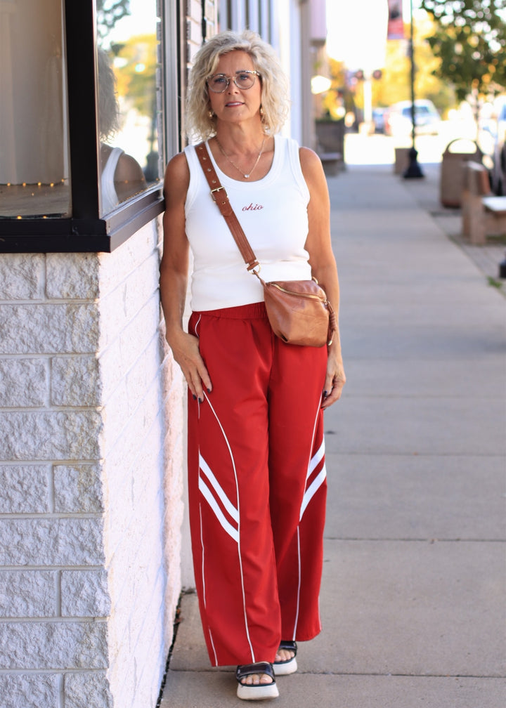 Wide Leg Track Pants W/ Piping Detail