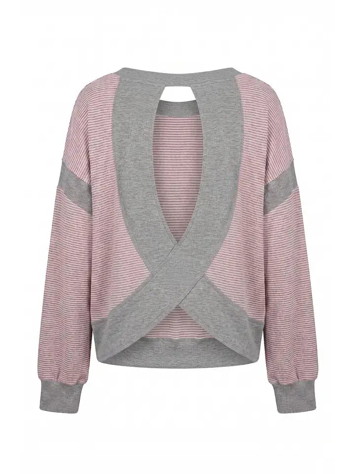 Mocha Stripe Crossback Pullover