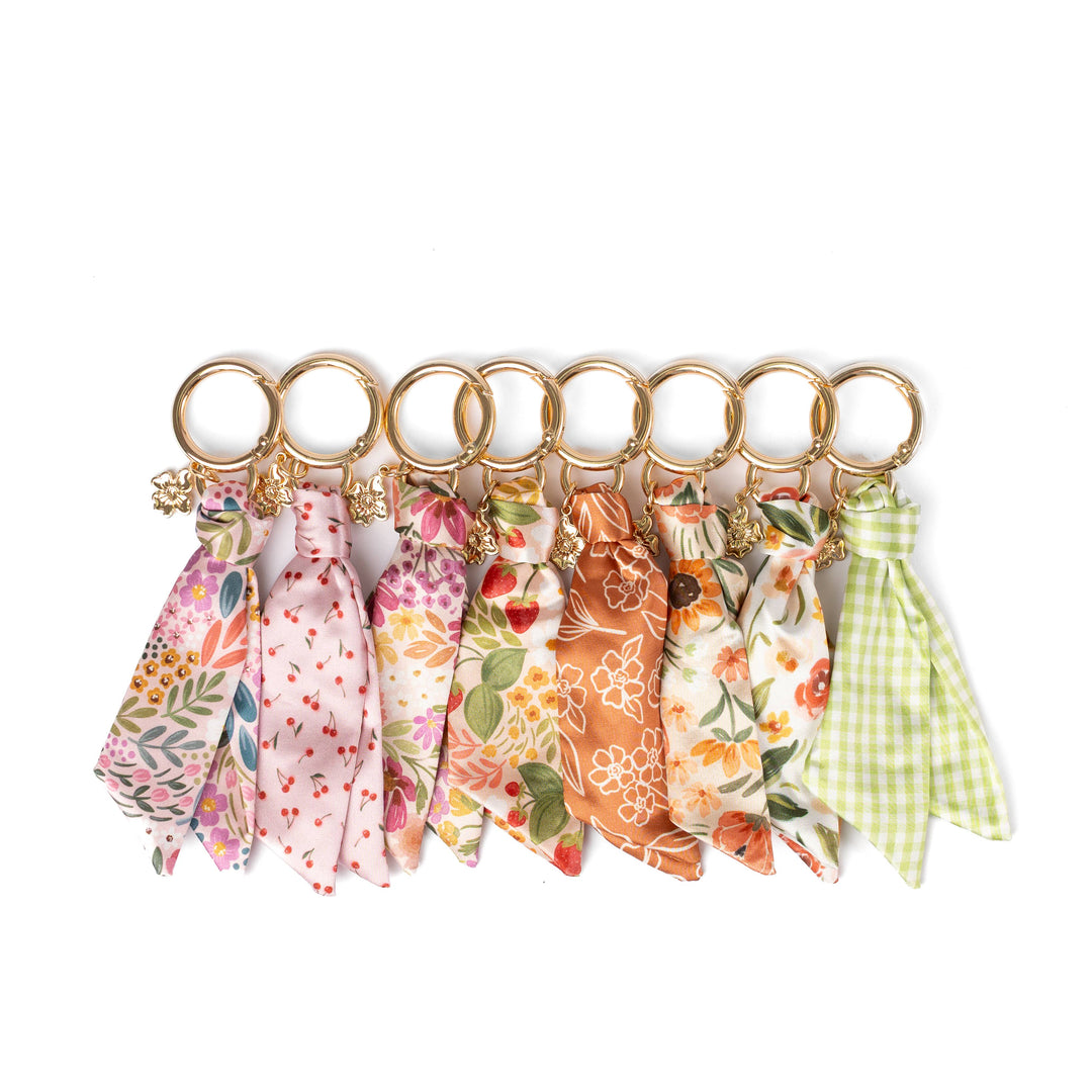Floral Satin Keychain Blue Stripes