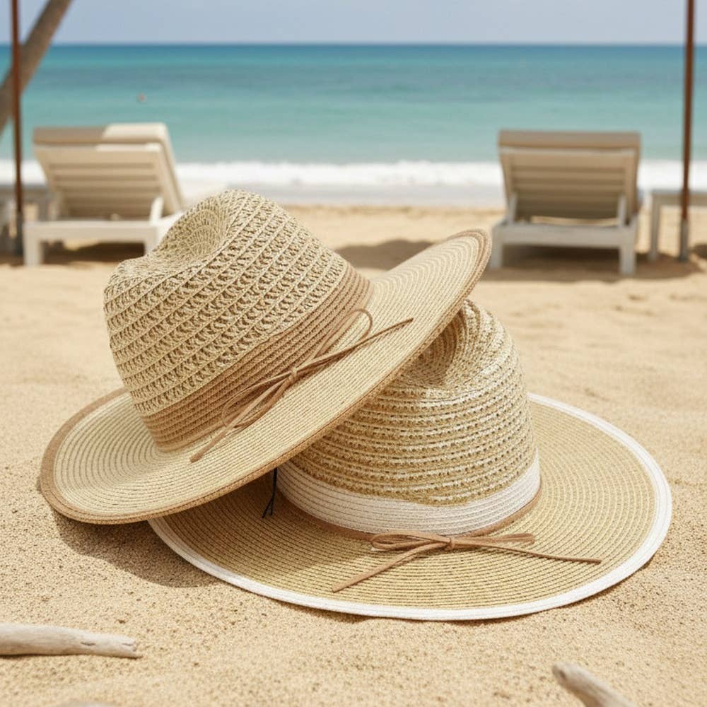 Two Tone Straw Fedora Hat