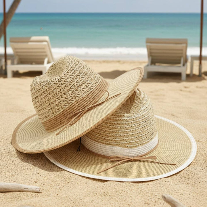 Two Tone Straw Fedora Hat