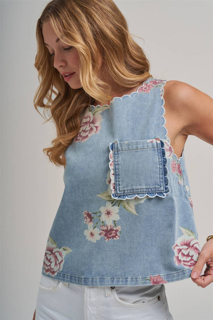 The Vintage Bloom Denim Top 🌸
