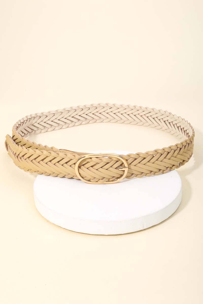 Braided Oval Buckle Vegan Leather Belt