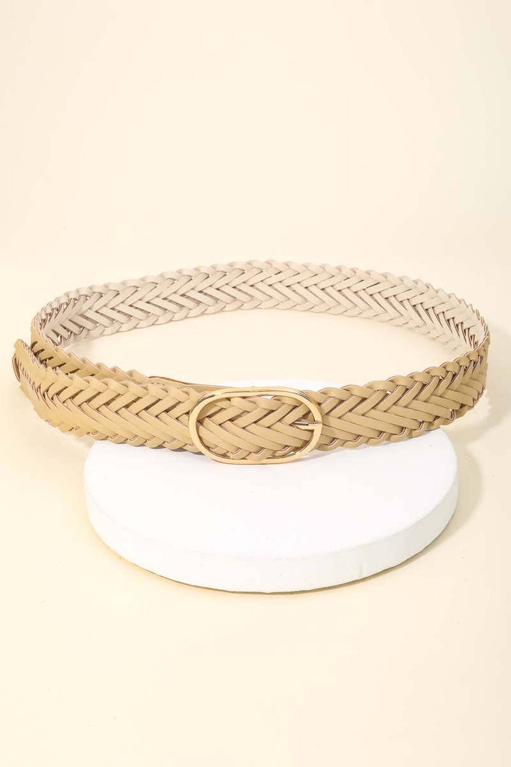 Braided Oval Buckle Vegan Leather Belt