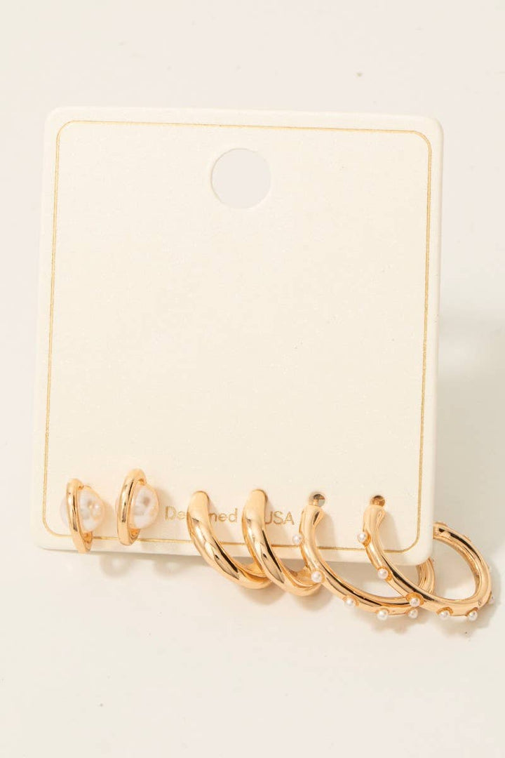 Mixed Pearl And Hoop Earrings Set