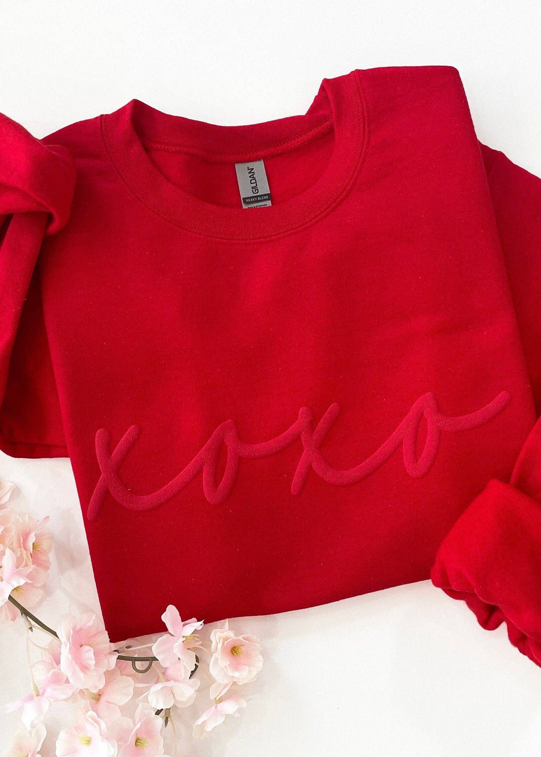 Womens Valentines Day Embossed XOXO Crewneck