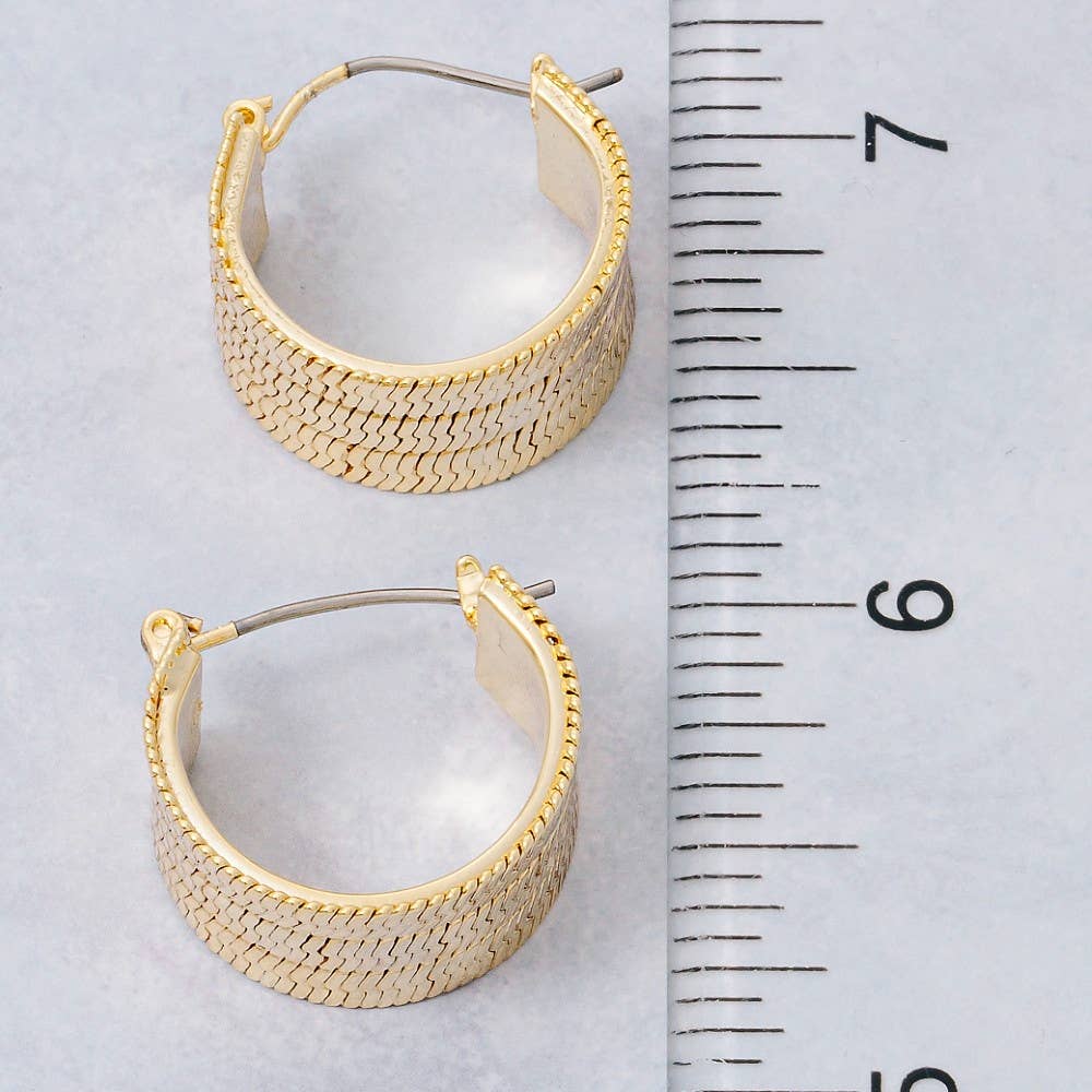 Gold Dipped Layered Herringbone Chain Hoop Earrings