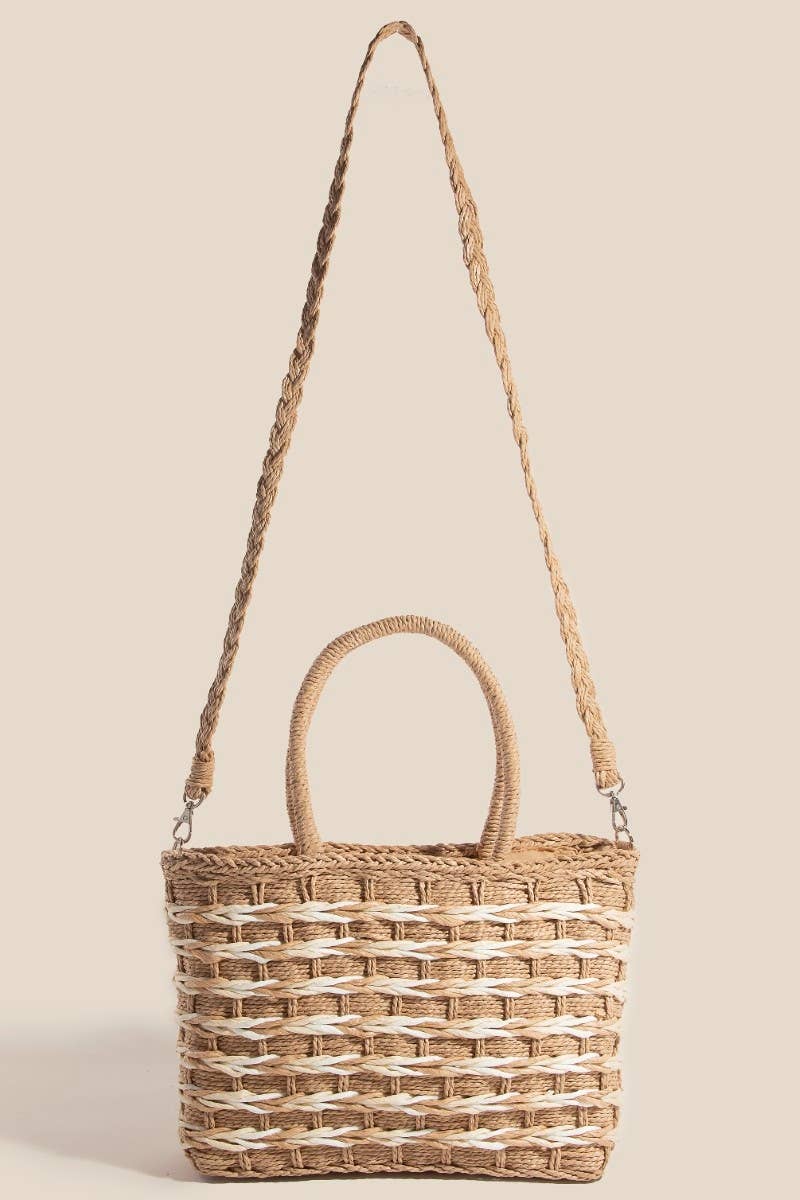 Two Tone Braided Zippered Hand Bag