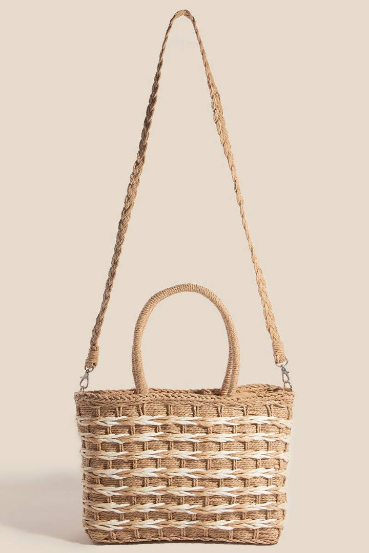 Two Tone Braided Zippered Hand Bag