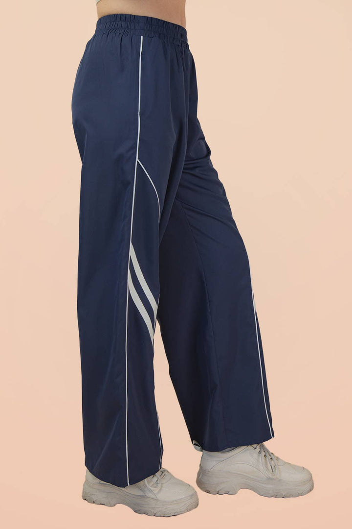 Wide Leg Track Pants W/ Piping Detail