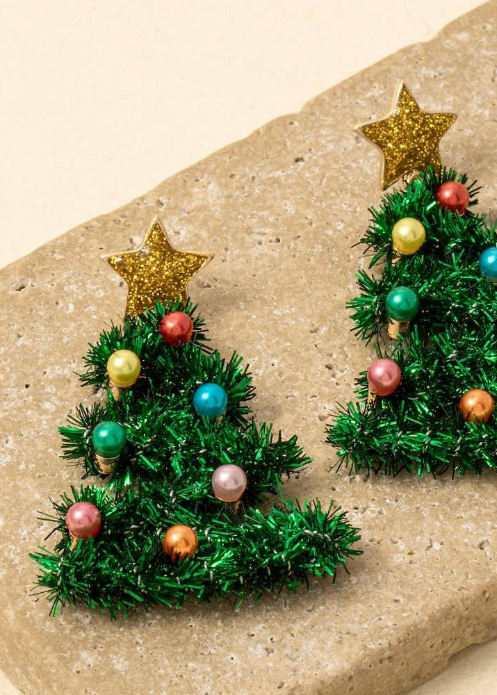 Christmas Tree Tinsel Drop Earrings