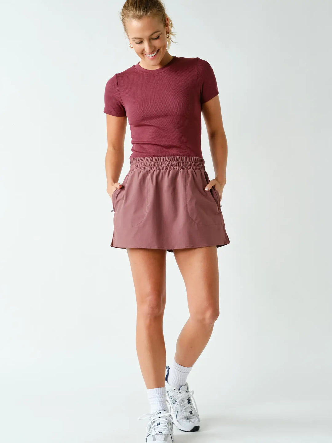 Essential Micro-Ribbed Athleisure Top in Rosewood