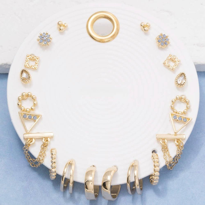 Assorted Crystal Stud And Hoop Earring Set