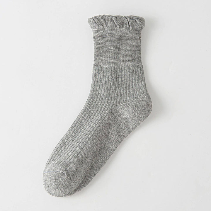 Thin Solid Ruffle Crew Socks