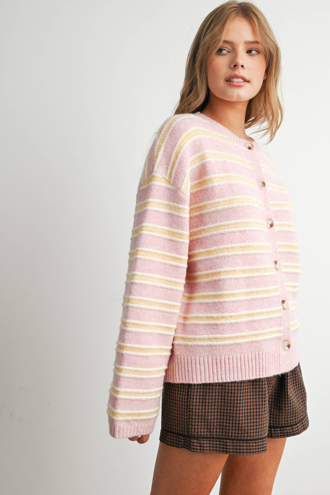 Ivory Multi Stripe Button-Up Cardigan