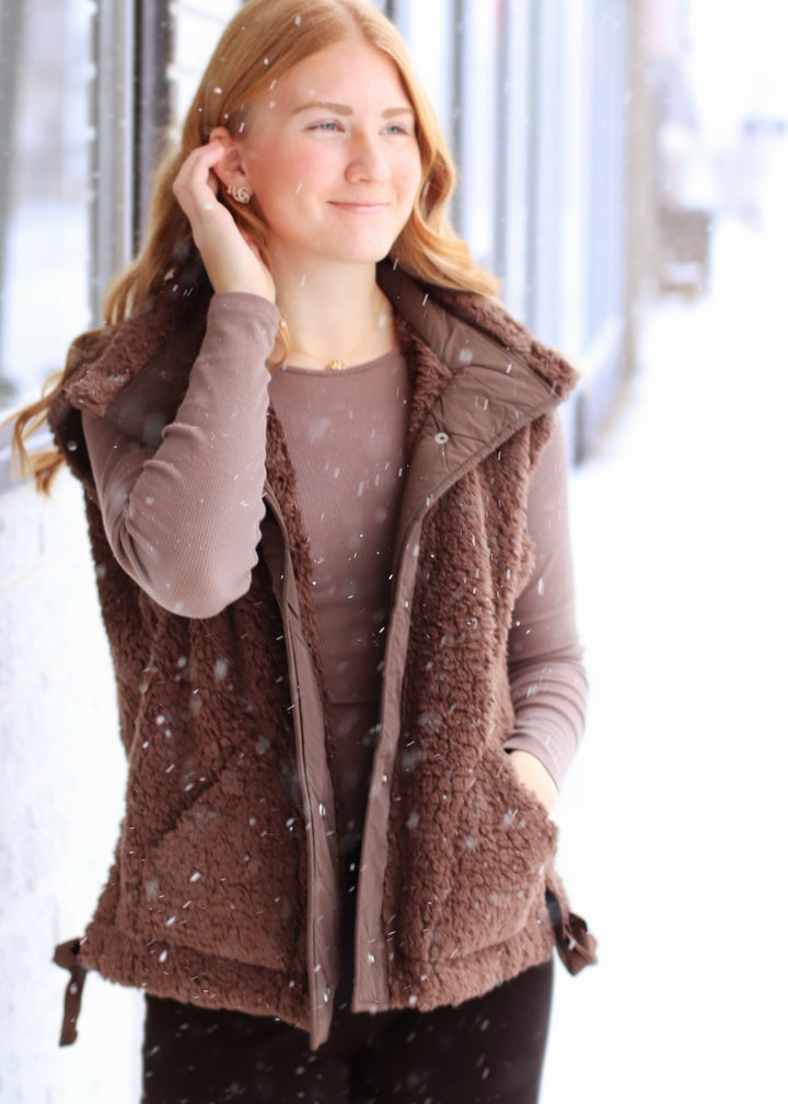 Coco Button Down Mock Neck Fleece Sherpa Vest