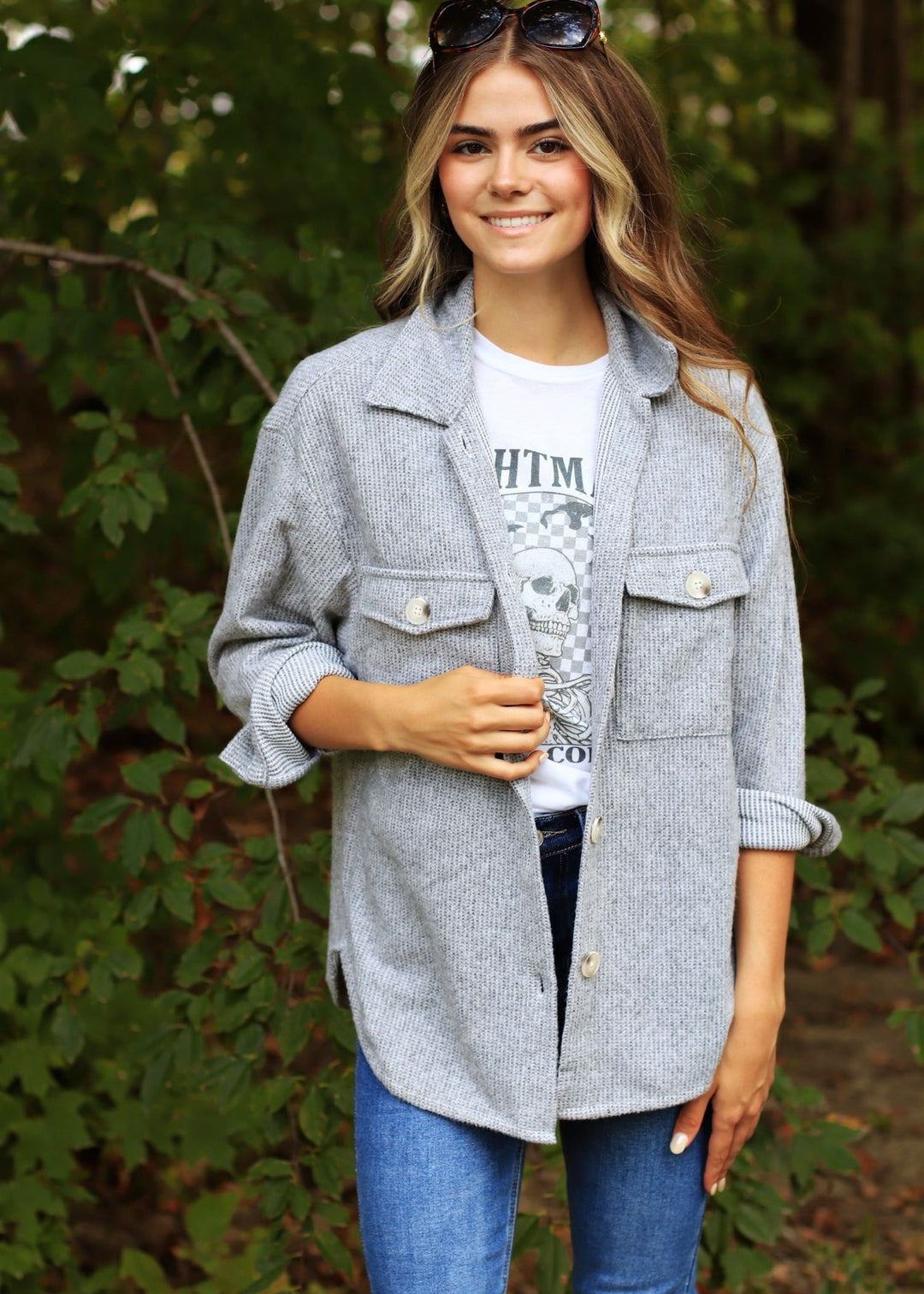 Fall Season Two Tone Shacket in Heather Grey