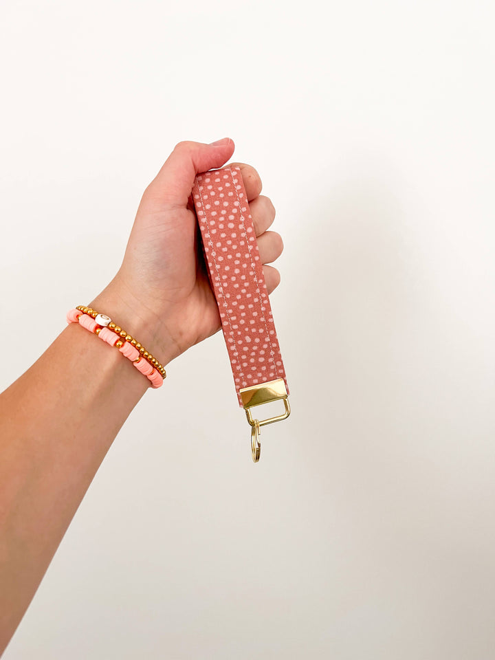 Pink Polka Dots Wristlet Keychain 