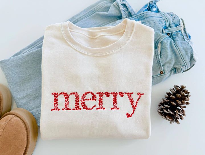 Floral Merry Christmas Embroidered Sweatshirt