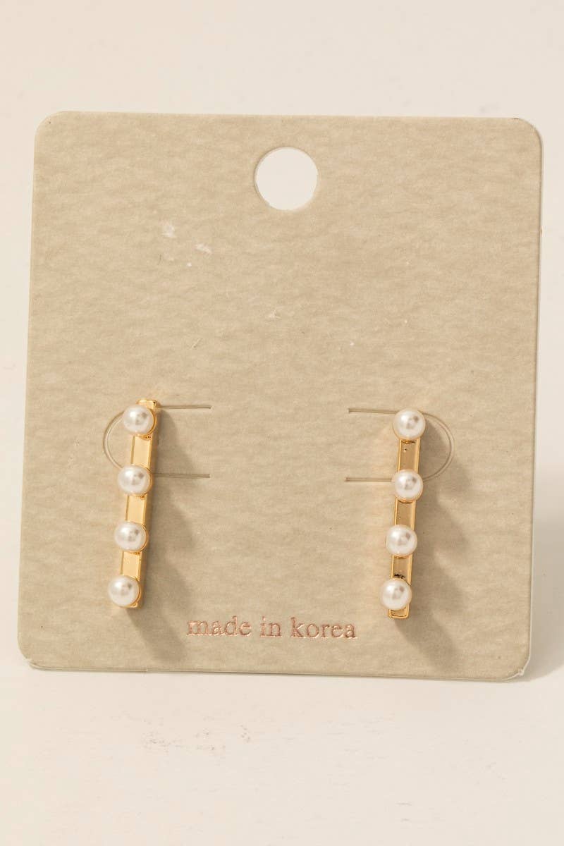 Pearl Beaded Bar Stud Drop Earrings