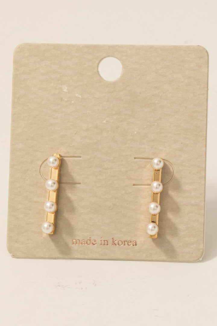 Pearl Beaded Bar Stud Drop Earrings