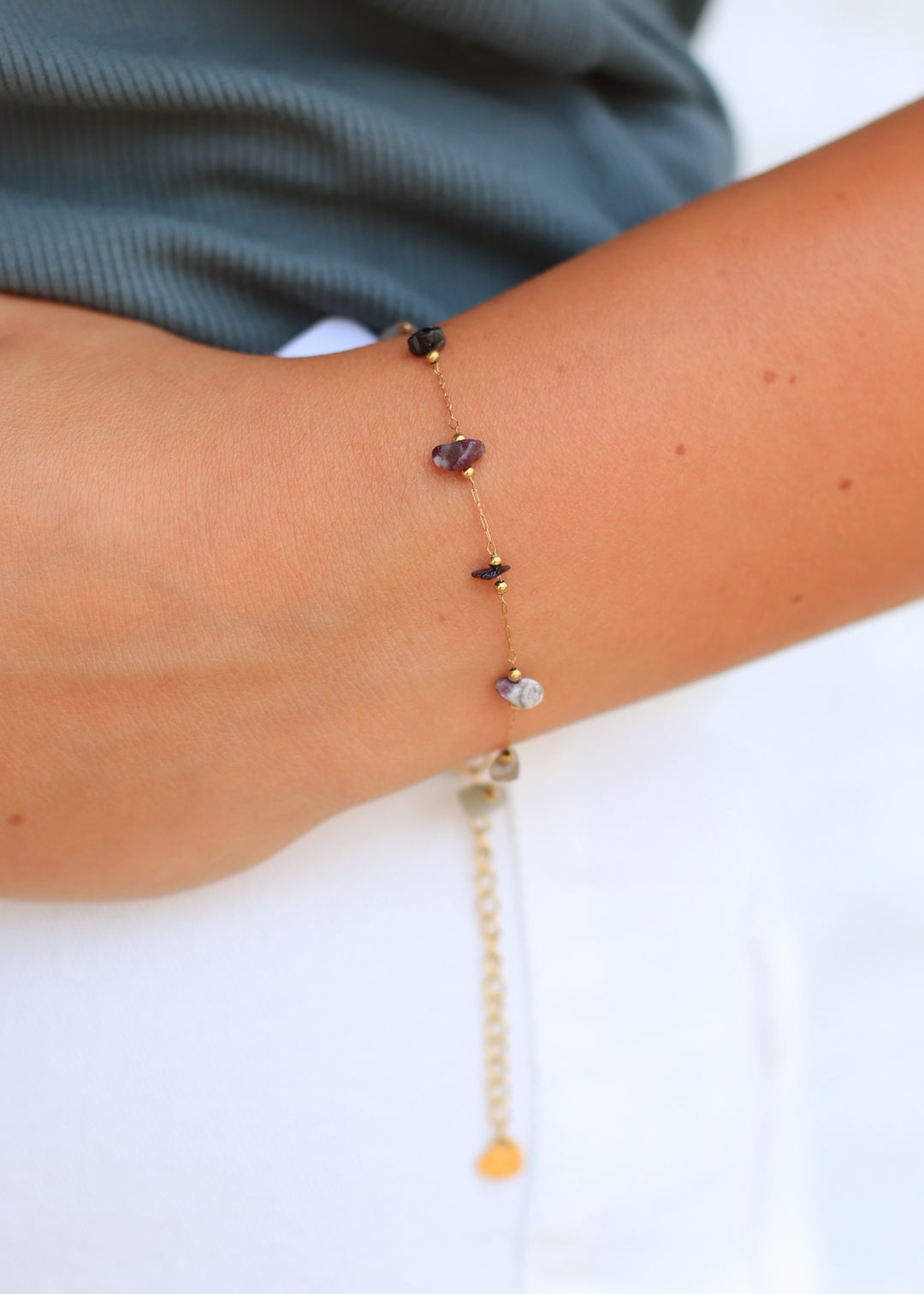 Stainless Steel Anklet with Colorful Stone Beads