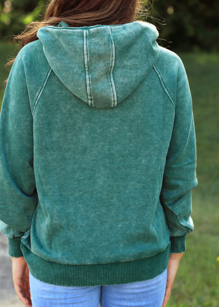 Deep Green Quarter Zip Acid Wash Fleece Oversized