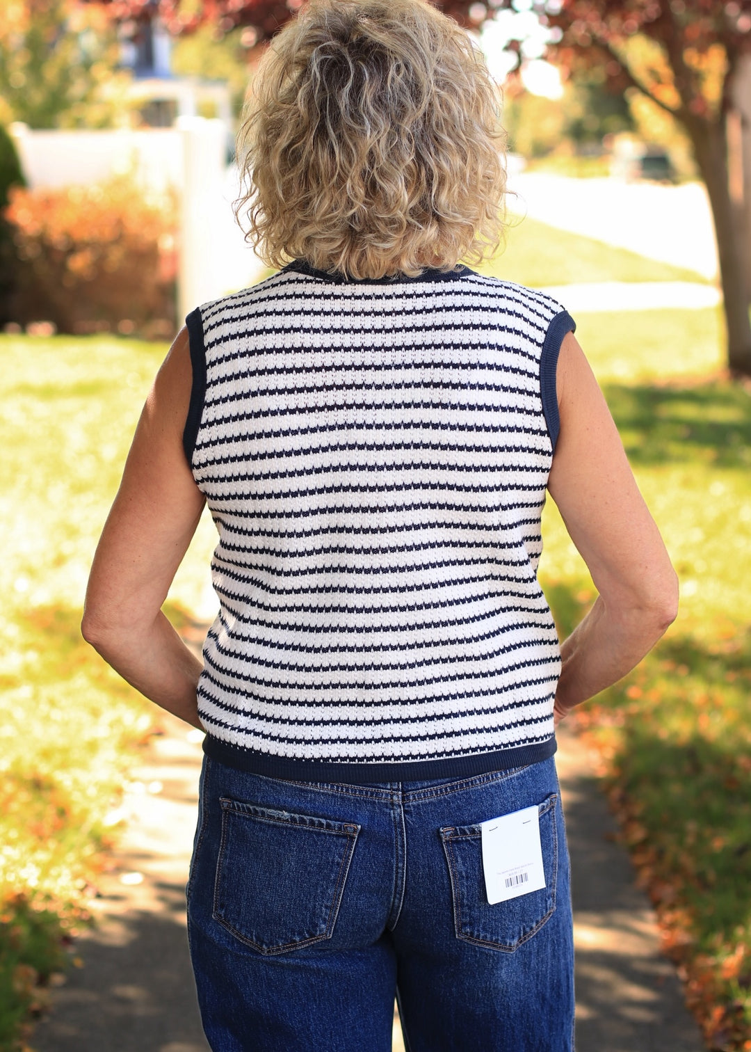 Navy &amp; White Striped Knit Tank