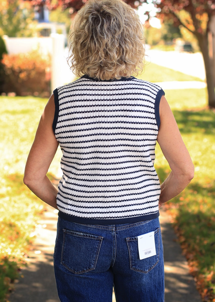 Navy &amp; White Striped Knit Tank