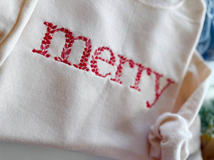Floral Merry Christmas Embroidered Sweatshirt
