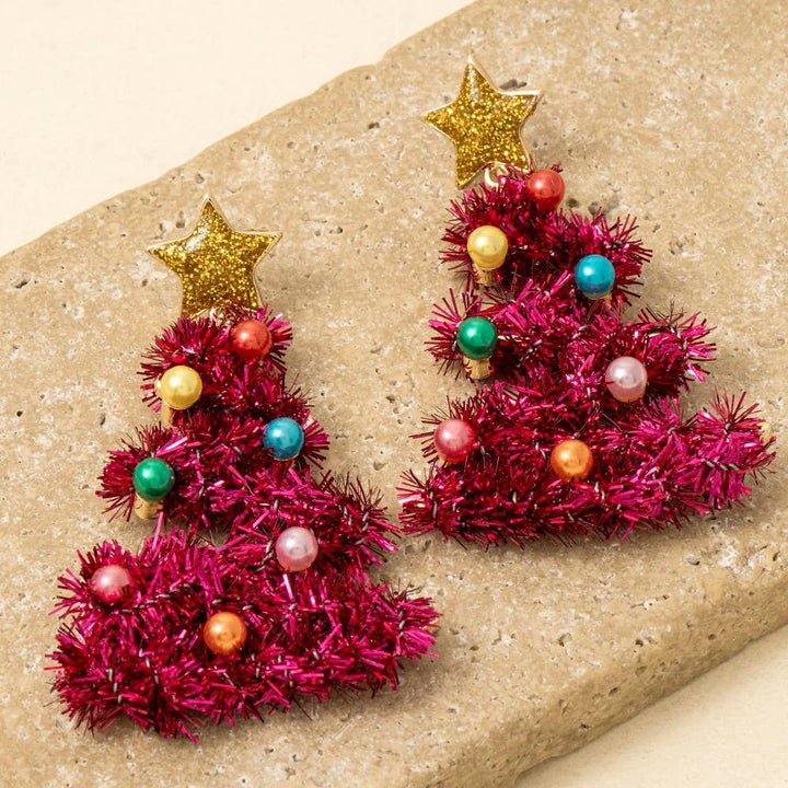 Christmas Tree Tinsel Drop Earrings