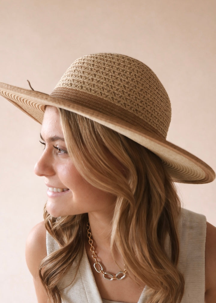 Two Tone Straw Fedora Hat