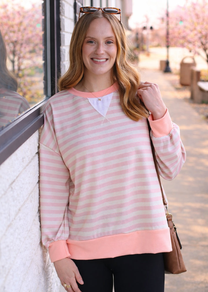 The Stevie Stripe Pullover in Pink/Peach