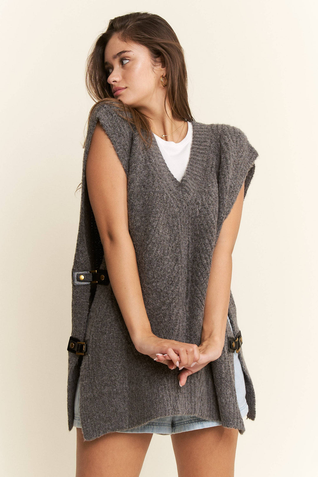 Buckled Oversized Sweater Vest