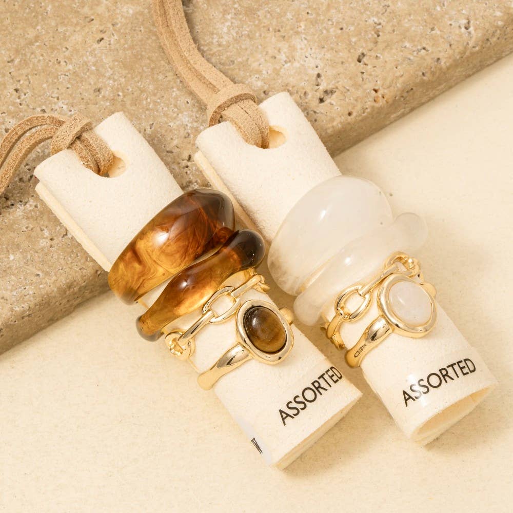Mixed Acetate And Metallic Band Rings Set