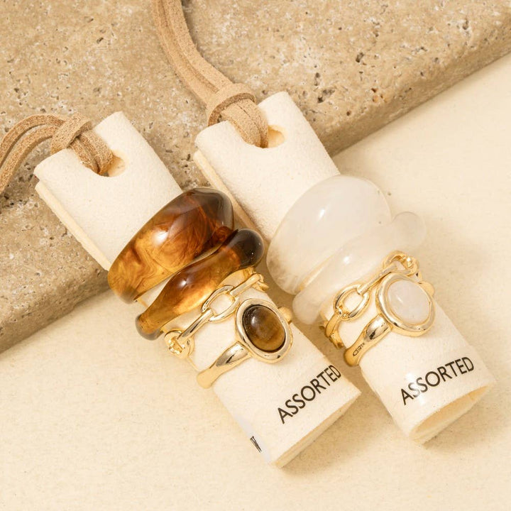 Mixed Acetate And Metallic Band Rings Set