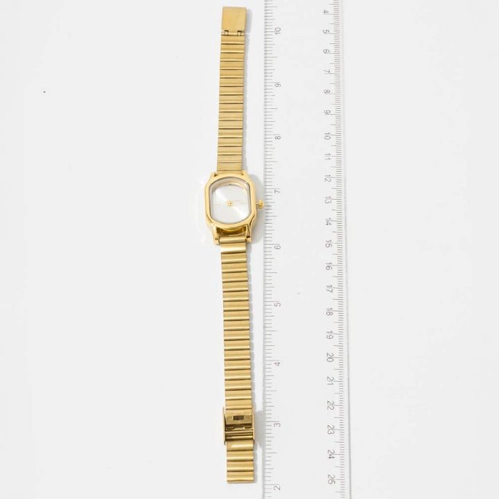 Ribbed Cushion Metallic Band Minimalist Rectangle Watch