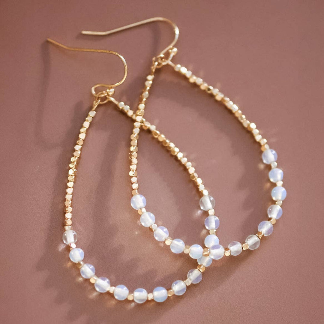 Opal Stone Beaded Teardrop Wire Earrings
