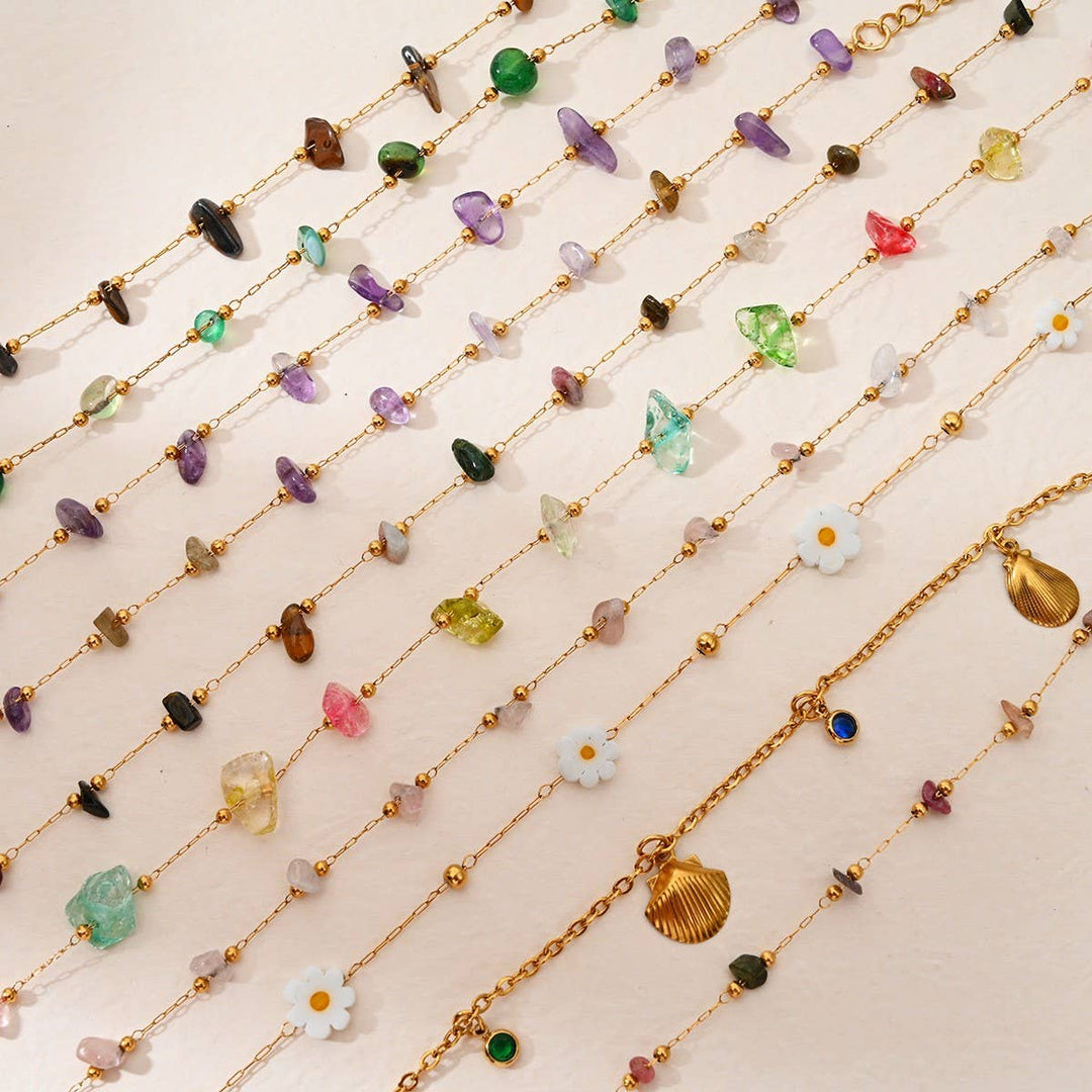 Stainless Steel Anklet with Colorful Stone Beads
