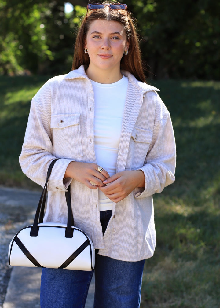 RESTOCK Fall Season Two Tone Shacket in Oatmeal