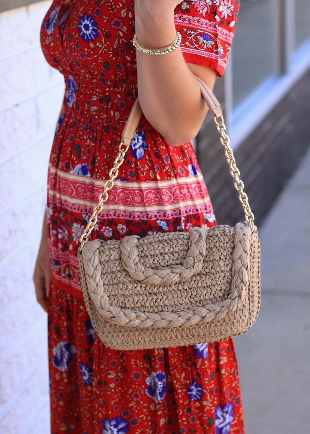 Woven Raffia Flap Shoulder Bag
