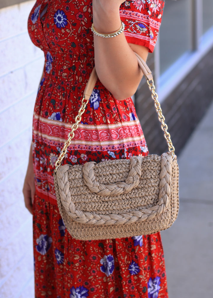 Woven Raffia Flap Shoulder Bag