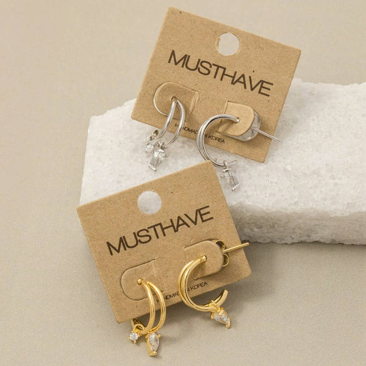 Gold Dipped Cz Two Row Hoop Earrings