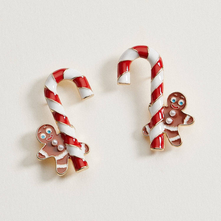 Candy Cane &amp; Gingerbread Stud Earrings | Christmas Holiday Earrings