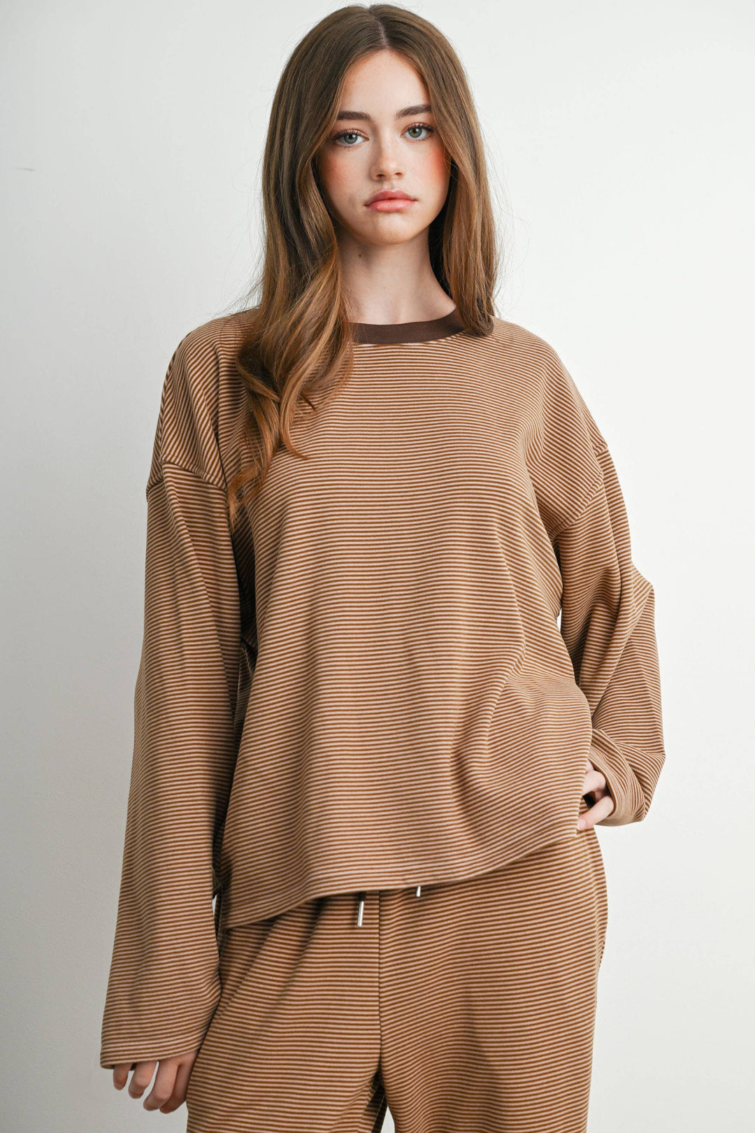 Navy &amp; Olive Striped Long-Sleeve Crewneck Shirt