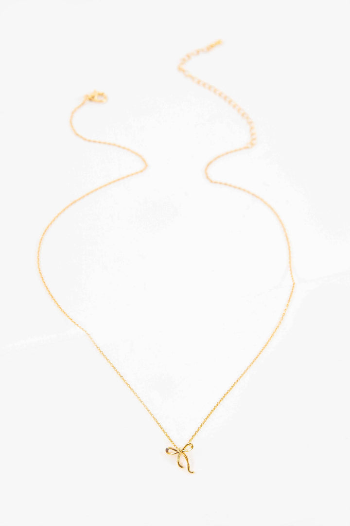 Curled Bow Charm Necklace | Gold
