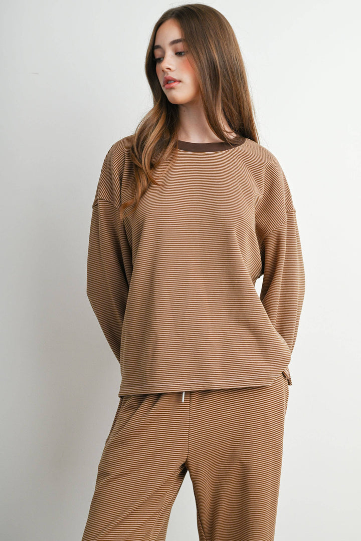 Navy &amp; Olive Striped Long-Sleeve Crewneck Shirt