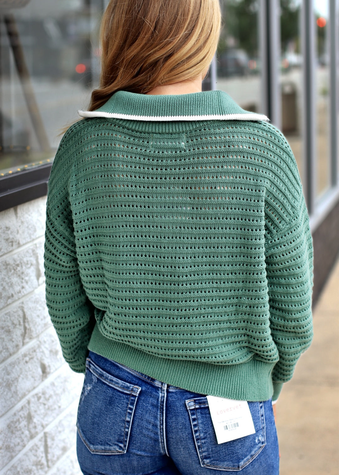 Mountain Air Crochet Texture Half-zip Cotton Blend Sweater